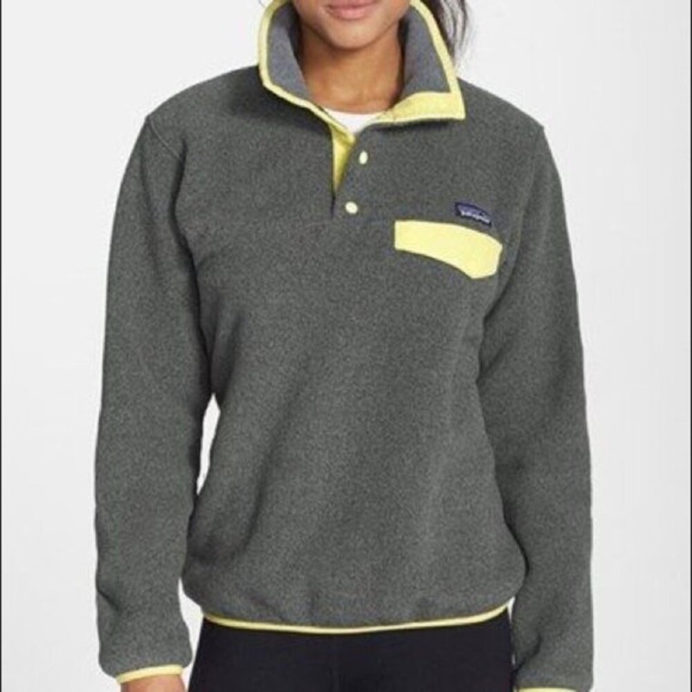 Patagonia Small Synchilla Pullover Sweater Jacket Gray Ash Yellow Neon Re Tool